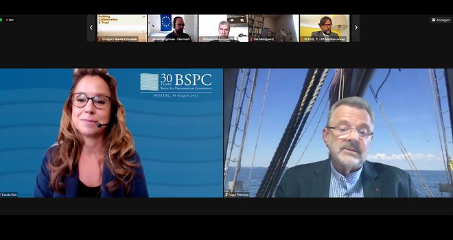 Screenshot der Videokonferenz zur 30. Ostseeparlamentarierkonferenz (BSPC).