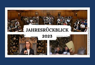 Collage mit Fotos aus Bürgerschaftssitzungen, Schriftzug "Jahresrückblick 2023"