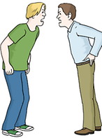 Zwei Männer, die sich gegenüber stehen und miteinander streiten.