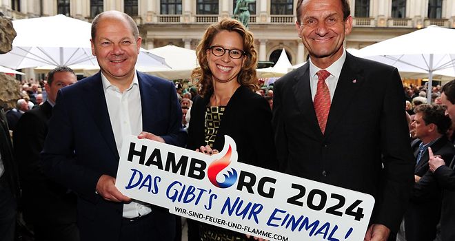 Präsidentin Carola Veit, Bürgermeister Olaf Scholz und DOSB-Präsident Alfons Hörmann